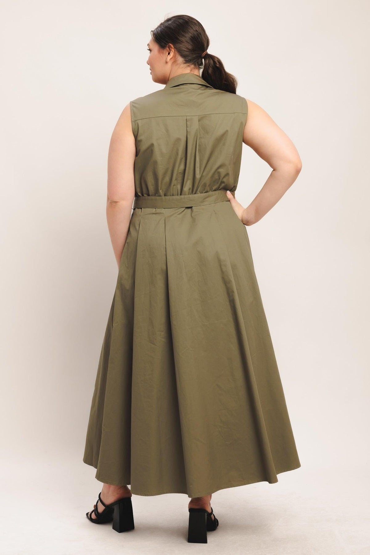 Flying Tomato Simply Unstoppable woven midi dress in olive green, featuring a stylish, flowy design and midi length.