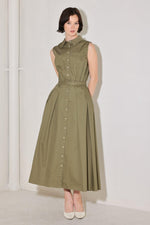 Flying Tomato Simply Unstoppable woven midi dress in olive green, featuring a stylish, flowing design perfect for casual wear.