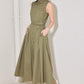 Olive green woven midi dress by Flying Tomato, featuring a relaxed fit and stylish design, perfect for casual or semi-formal wear.