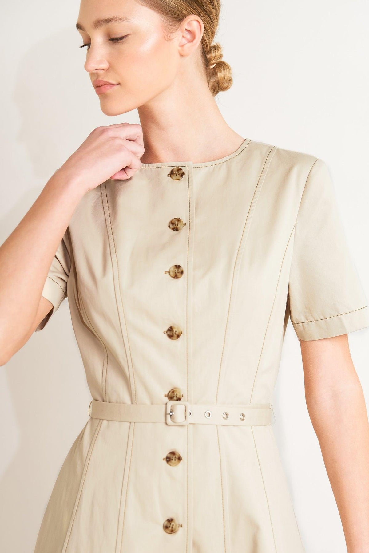 Khaki woven midi dress from Flying Tomato's Command the Room collection, featuring a stylish, flowy design and midi length.