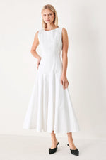 Flying Tomato refined beauty woven midi dress in white, showcasing a stylish, elegant dress with a midi length and woven fabric.