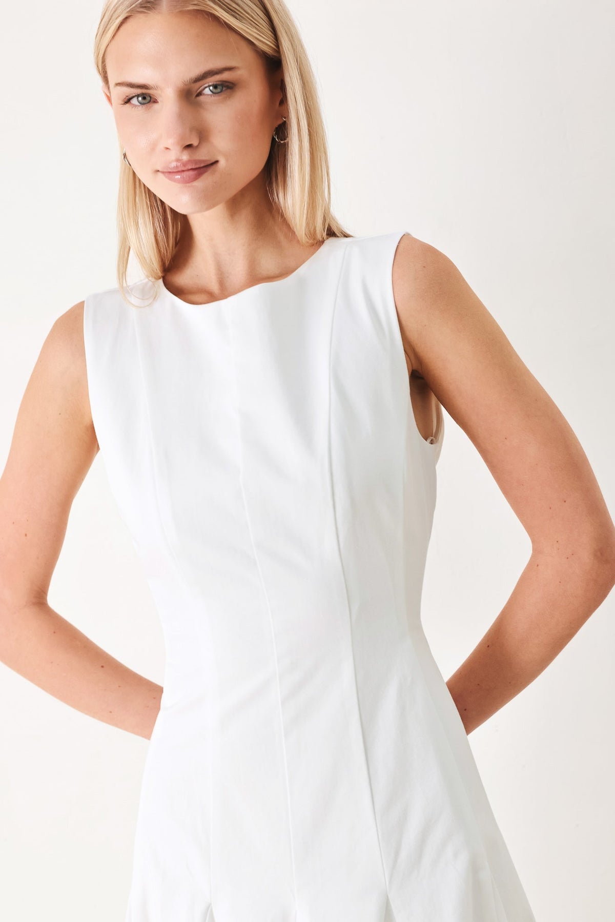 Flying Tomato refined beauty woven midi dress in white, featuring a flowy, stylish design perfect for casual or semi-formal wear.