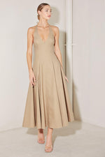 Flying Tomato Resort Main Character woven midi dress in sand color, featuring a flowy design and stylish midi length.