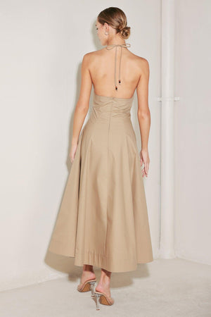 Flying Tomato Resort Main Character woven midi dress in sandy color, featuring a relaxed fit and stylish details.