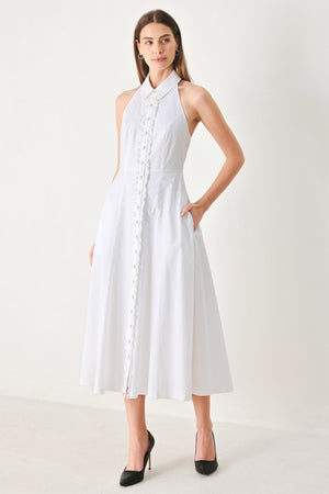 Flying Tomato angel charm woven midi dress in white, sleeveless with a flowing, bohemian style for casual or summer wear.