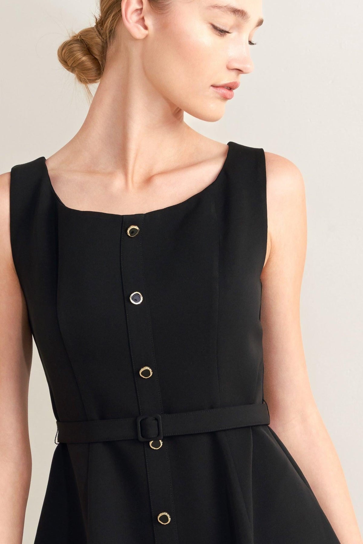 Black Paris After Dark woven midi dress by Flying Tomato, featuring a stylish, flowing design and intricate woven texture.