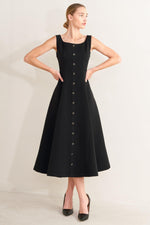 Black Paris After Dark woven midi dress by Flying Tomato featuring a stylish, flowing design perfect for elegant occasions.