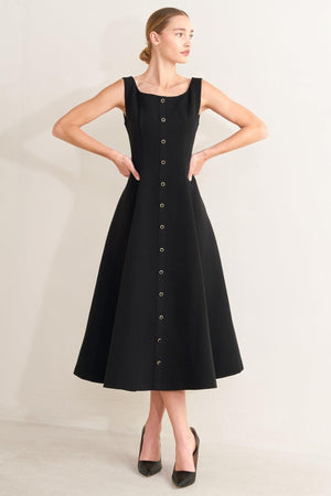 Black Paris After Dark woven midi dress by Flying Tomato featuring a stylish, flowing design perfect for elegant occasions.