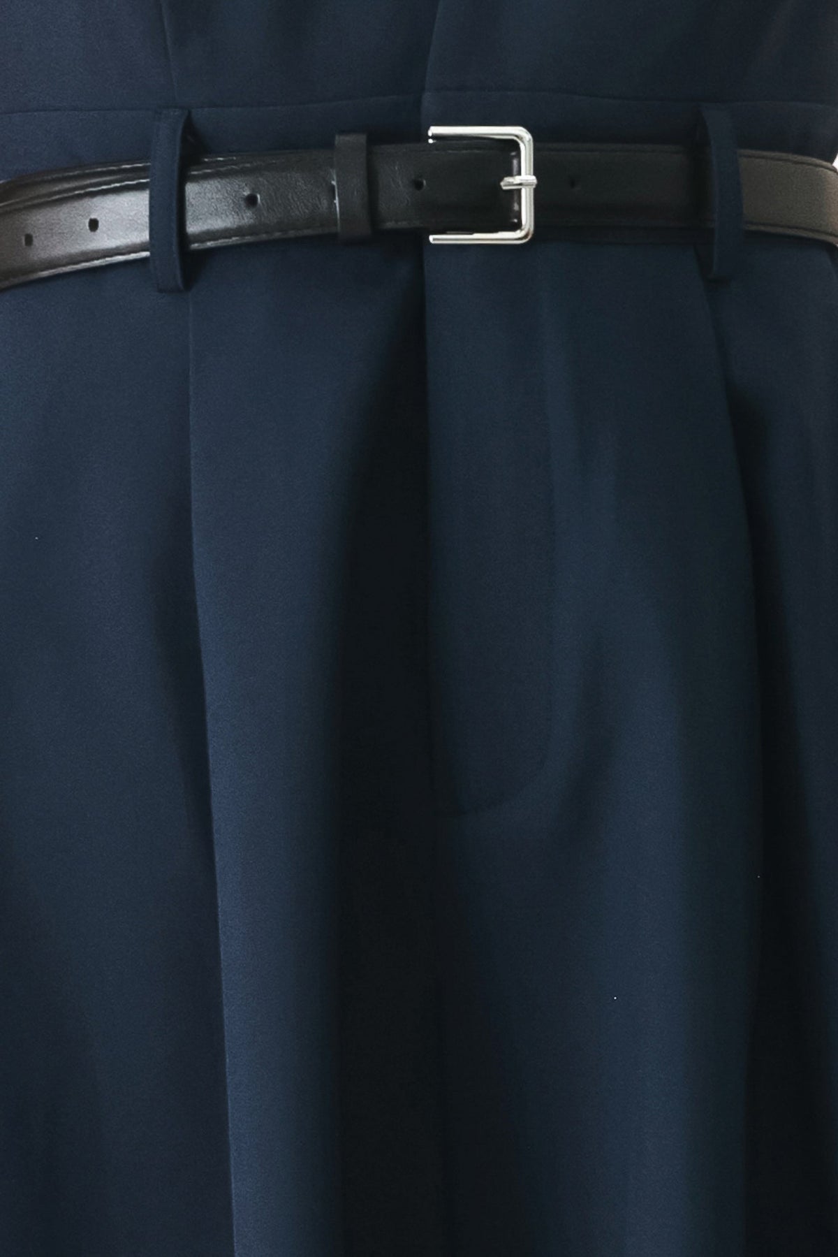 Navy woven midi dress by Flying Tomato featuring a fitted bodice and flowing skirt, perfect for casual or semi-formal occasions.