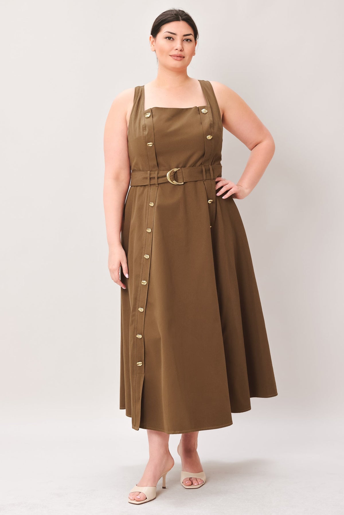 Flying Tomato Sweet Sienna woven midi dress in brown, featuring a stylish woven design and comfortable fit.
