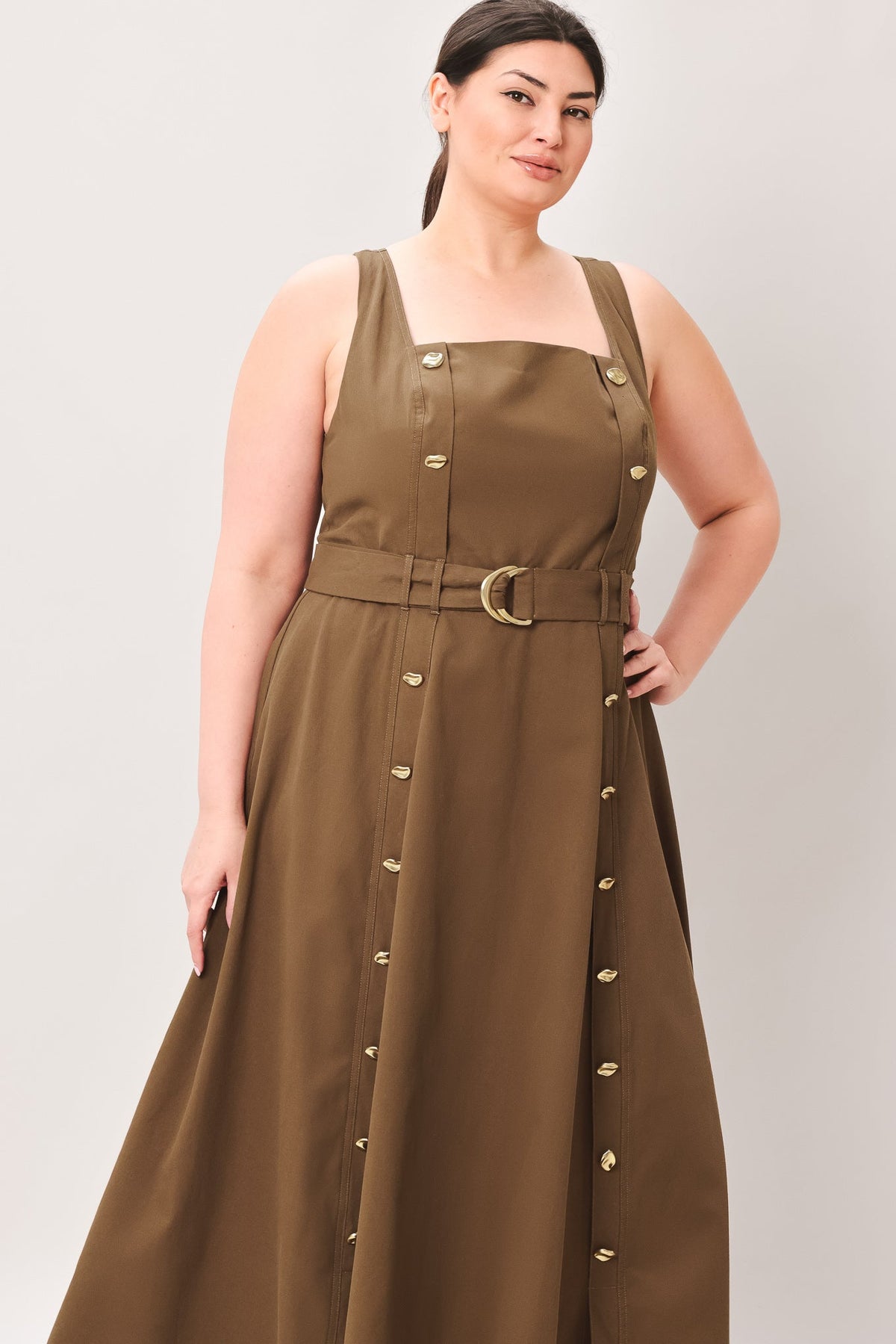 Flying Tomato Sweet Sienna woven midi dress in brown, featuring a stylish, flowy design perfect for casual or dressy occasions.