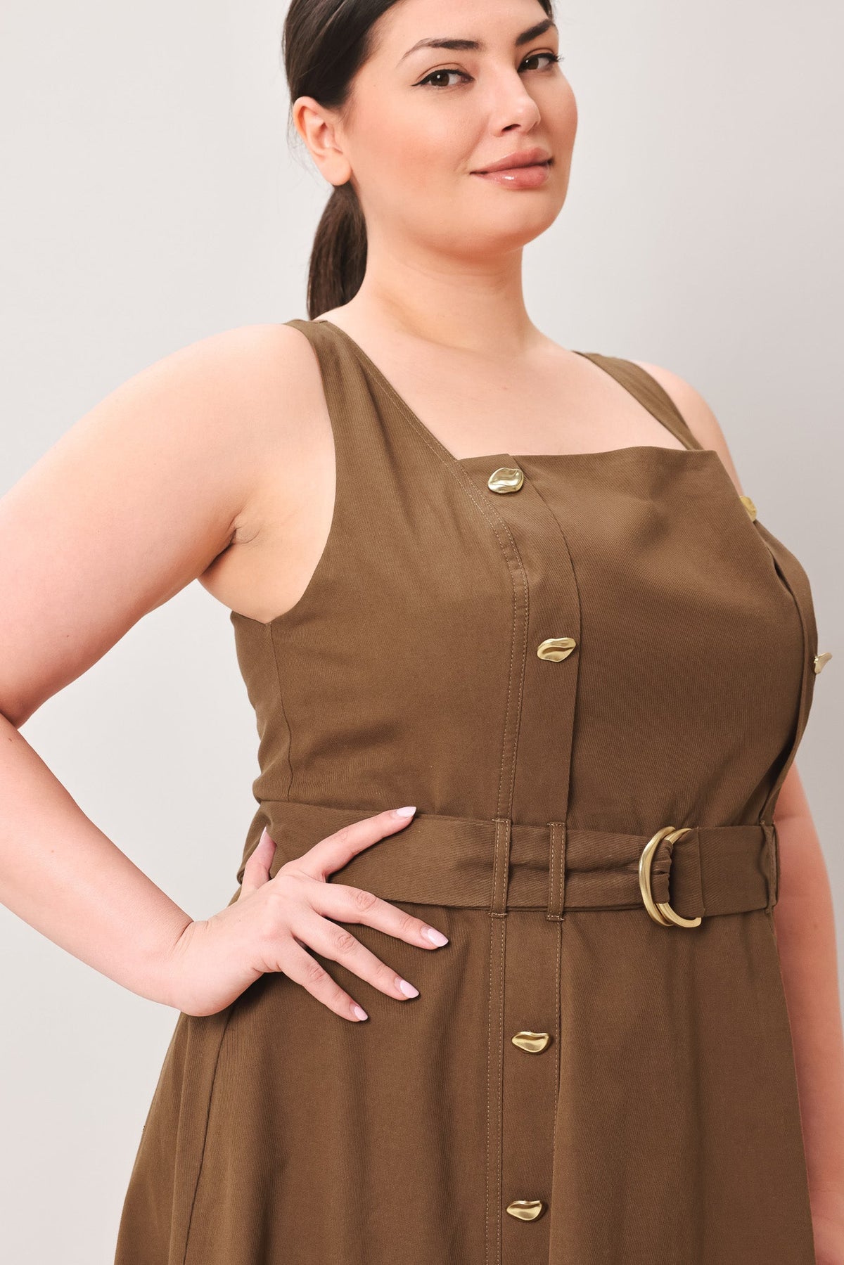 Flying Tomato Sweet Sienna woven midi dress in brown, featuring a stylish and comfortable design perfect for casual wear.