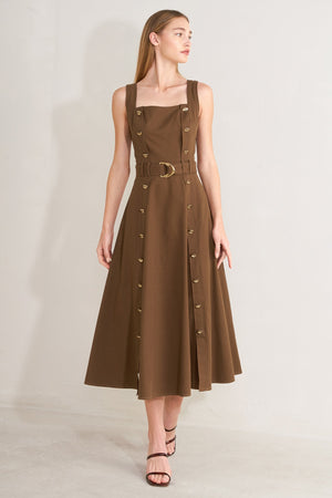 Flying Tomato Sweet Sienna woven midi dress in brown, featuring a stylish, flowy design and elegant midi length.