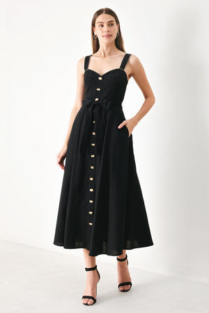 Black woven midi dress by Flying Tomato featuring a stylish, fitted design and elegant mid-length silhouette.