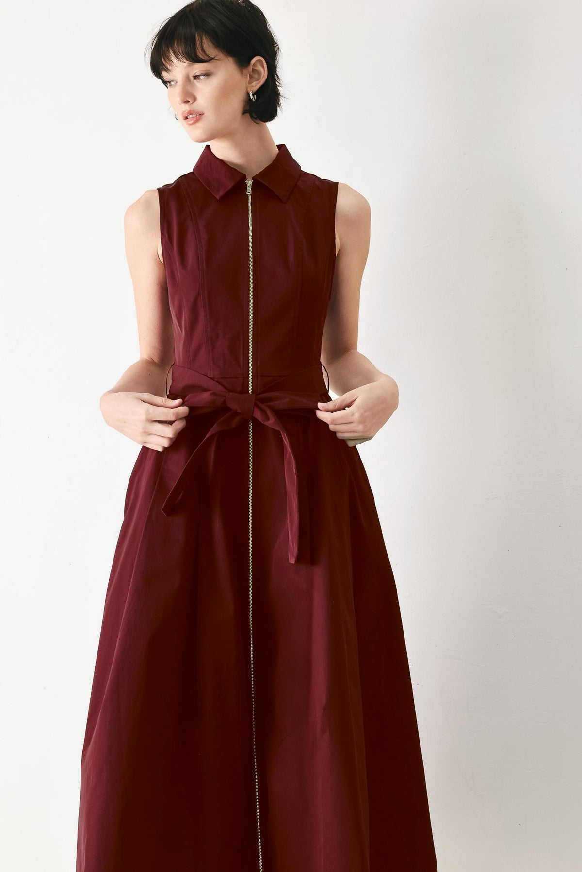 Flying Tomato Timeless Mood woven midi dress in burgundy, featuring a flowing design and elegant fabric for stylish occasions.