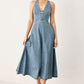 Light denim Flying Tomato Sunday Muse denim midi dress with a relaxed fit and sleeveless design.