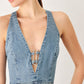 Light denim Sunday Muse denim midi dress by Flying Tomato with a fitted waist and casual, stylish design.