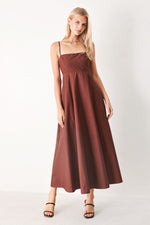 Flying Tomato Quiet Luxe Woven Midi Dress in dark rose, featuring a flowing, textured fabric and elegant midi length.