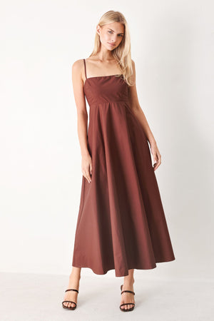 Flying Tomato Quiet Luxe Woven Midi Dress in dark rose, featuring a flowing, textured fabric and elegant midi length.