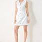 Off-white Flying Tomato Pure Glam Woven Mini Dress displayed on a hanger with intricate woven fabric details.