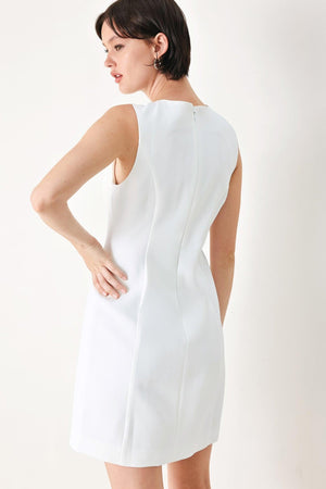 Off-white Flying Tomato Pure Glam woven mini dress with short sleeves and a fitted silhouette.