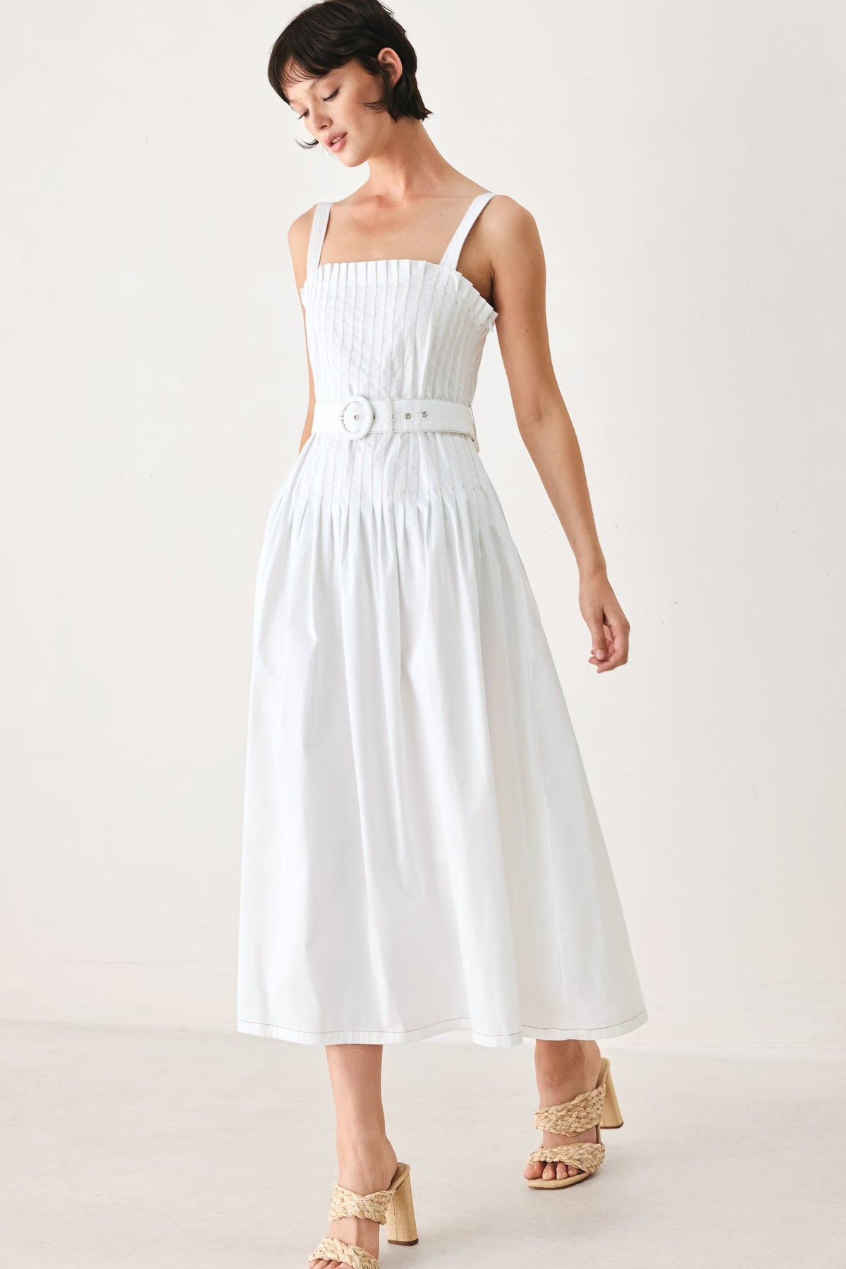 Off-white woven midi dress from Flying Tomato's The Weekend in Nantucket collection, featuring a flowing, stylish design.