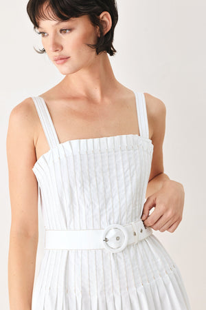 Flying Tomato Nantucket woven midi dress in off-white with a relaxed, summery design, perfect for casual occasions.
