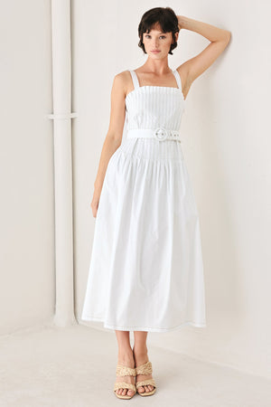 Flying Tomato Nantucket woven midi dress in off-white with a flowy, textured fabric and relaxed fit, perfect for casual summer style.