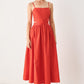 Flying Tomato Riviera Nights woven midi dress in coral red, featuring a stylish and comfortable design for warm weather.
