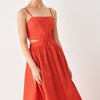THE RIVIERA NIGHTS WOVEN MIDI DRESS - CORAL RED