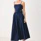 Flying Tomato Riviera Nights woven midi dress in navy, featuring a stylish, flowy design perfect for elegant occasions.