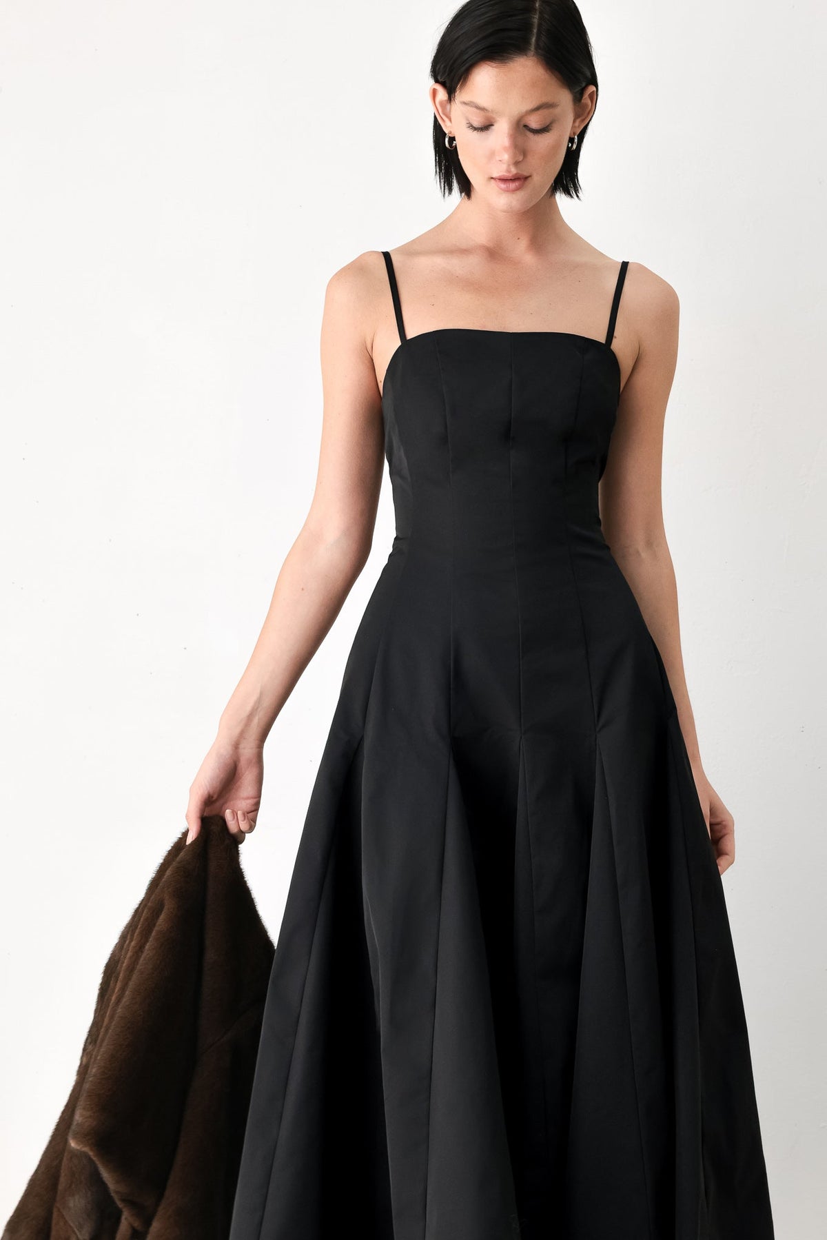 Black Flying Tomato Timeless Romance midi dress with delicate floral pattern and flowing fabric, perfect for elegant occasions.