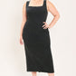 Flying Tomato Urban Chic denim midi dress in black, stylish casual dress with a fitted waist and midi length.