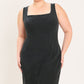 Flying Tomato Urban Chic Denim Midi Dress in black, featuring a stylish casual design with a fitted waist and knee-length hem.