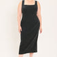 Black Urban Chic Denim Midi Dress by Flying Tomato, showcasing a stylish, fitted denim dress with a midi length and modern design.