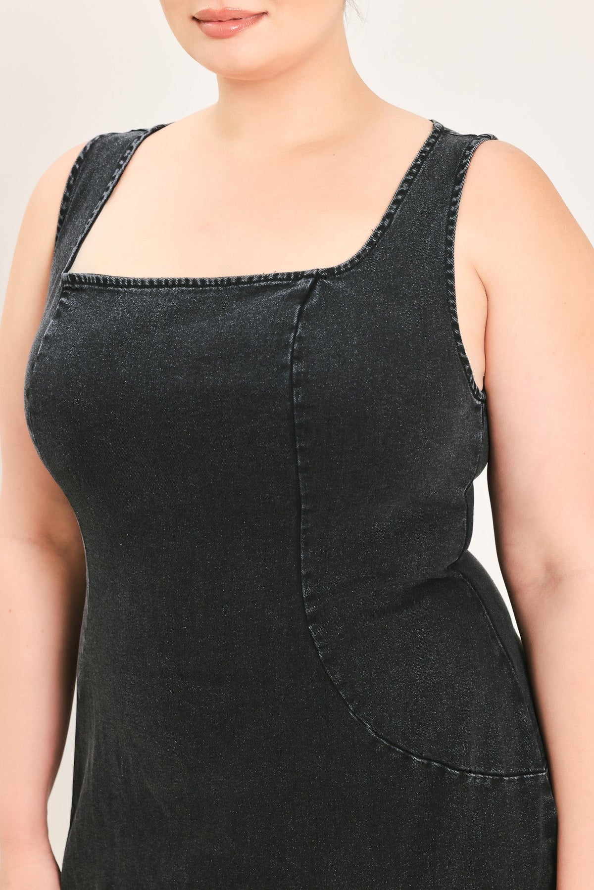 Black Urban Chic Denim Midi Dress by Flying Tomato, showcasing a stylish fitted silhouette with casual denim fabric.