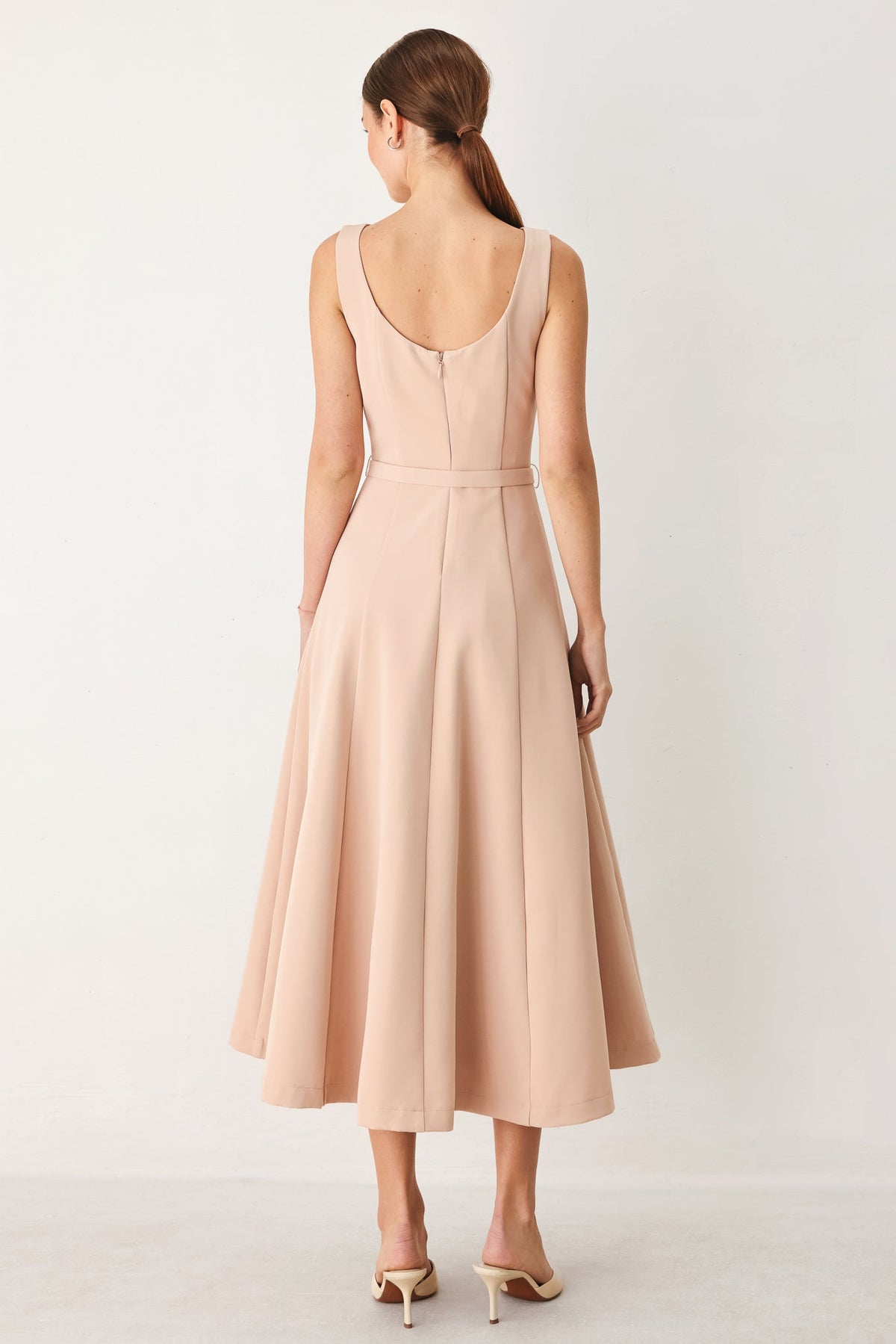 Flying Tomato blush woven midi dress with a flattering fit, featuring a stylish, lightweight fabric perfect for casual or dressy occasions.