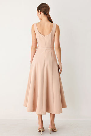 Flying Tomato blush woven midi dress with a flattering fit, featuring a stylish, lightweight fabric perfect for casual or dressy occasions.