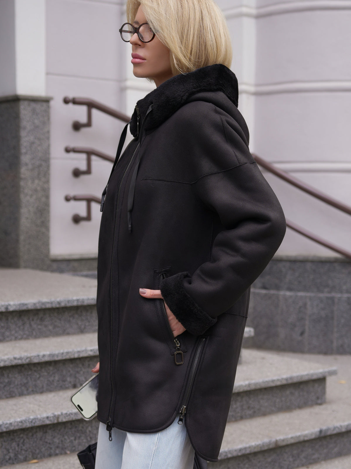 Alaska® Grazia black reversible faux shearling hooded coat parka