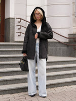 Alaska Outerwear Company Grazia reversible black faux shearling hooded coat parka