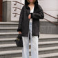 Alaska® Grazia reversible faux shearling hooded coat in black and black, shown from the front