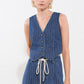 Flying Tomato I Still Believe denim vest, medium indigo, stylish women's top with button closures and classic denim design.