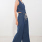 Medium indigo denim vest from Flying Tomato's I Still Believe Tops collection, featuring classic stitching and button closure.