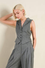 Flying Tomato Wanna Be Loved woven vest in grey and white, stylish top with intricate woven design.
