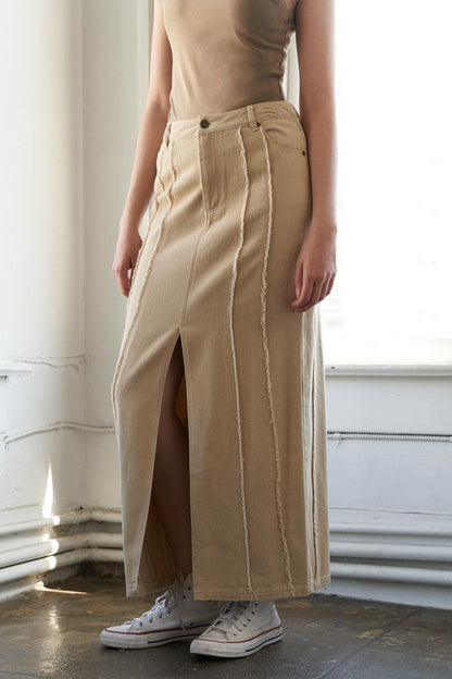Flying Tomato woven skirt in taupe with a patterned design, featuring a lightweight, breathable fabric and a stylish, relaxed fit.