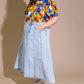 Light wash Urban Cowgirl denim midi skirt by Flying Tomato, shown with front view and detailed stitching.