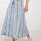 Light denim Urban Cowgirl midi skirt by Flying Tomato, featuring a classic jean style with a comfortable fit and midi length.