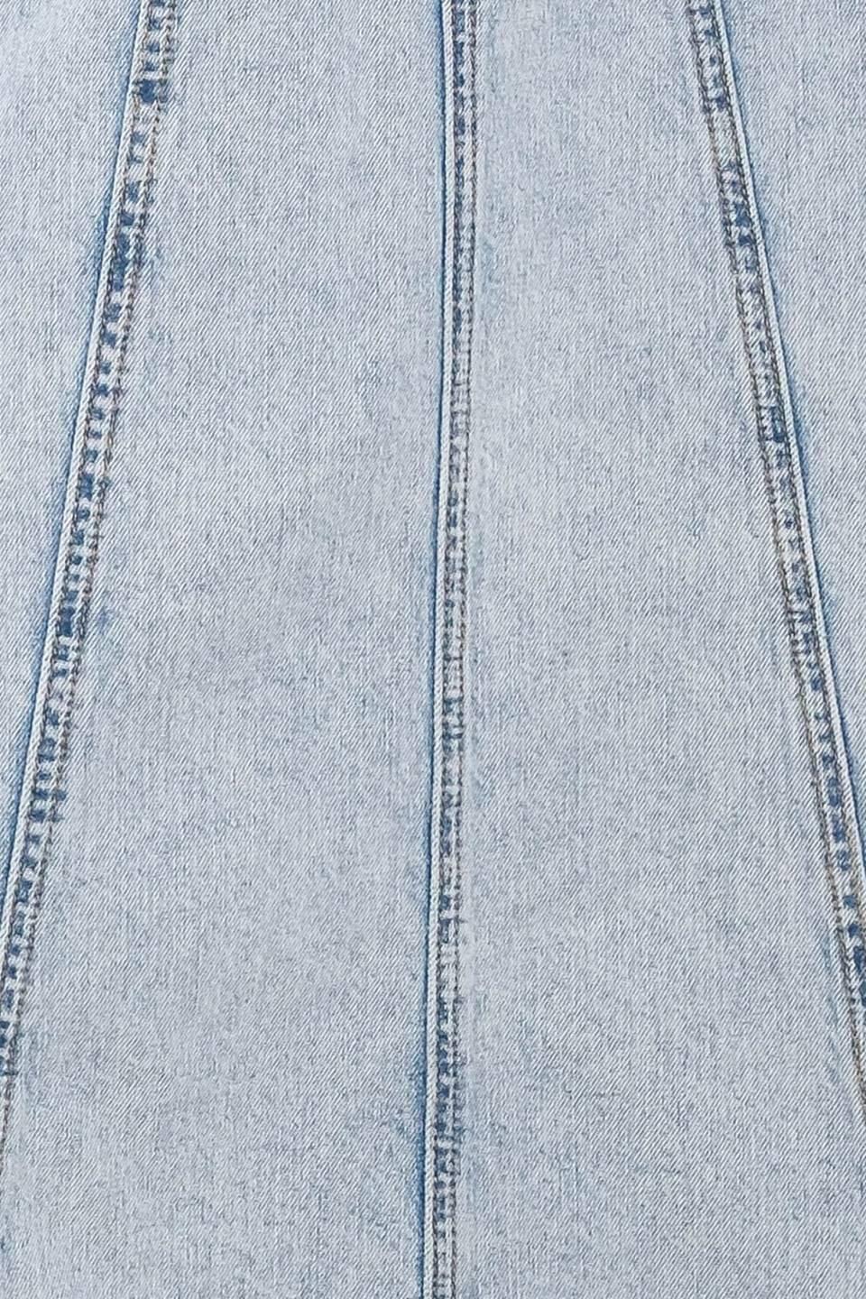 Light denim Urban Cowgirl midi skirt by Flying Tomato, featuring a classic denim design and a mid-length silhouette.