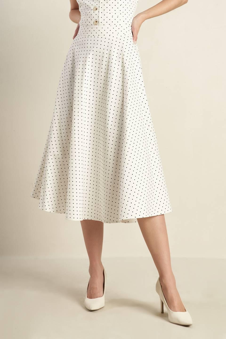 Flying Tomato woven midi skirt in white and black with a flowing design, perfect for casual or dressy occasions.