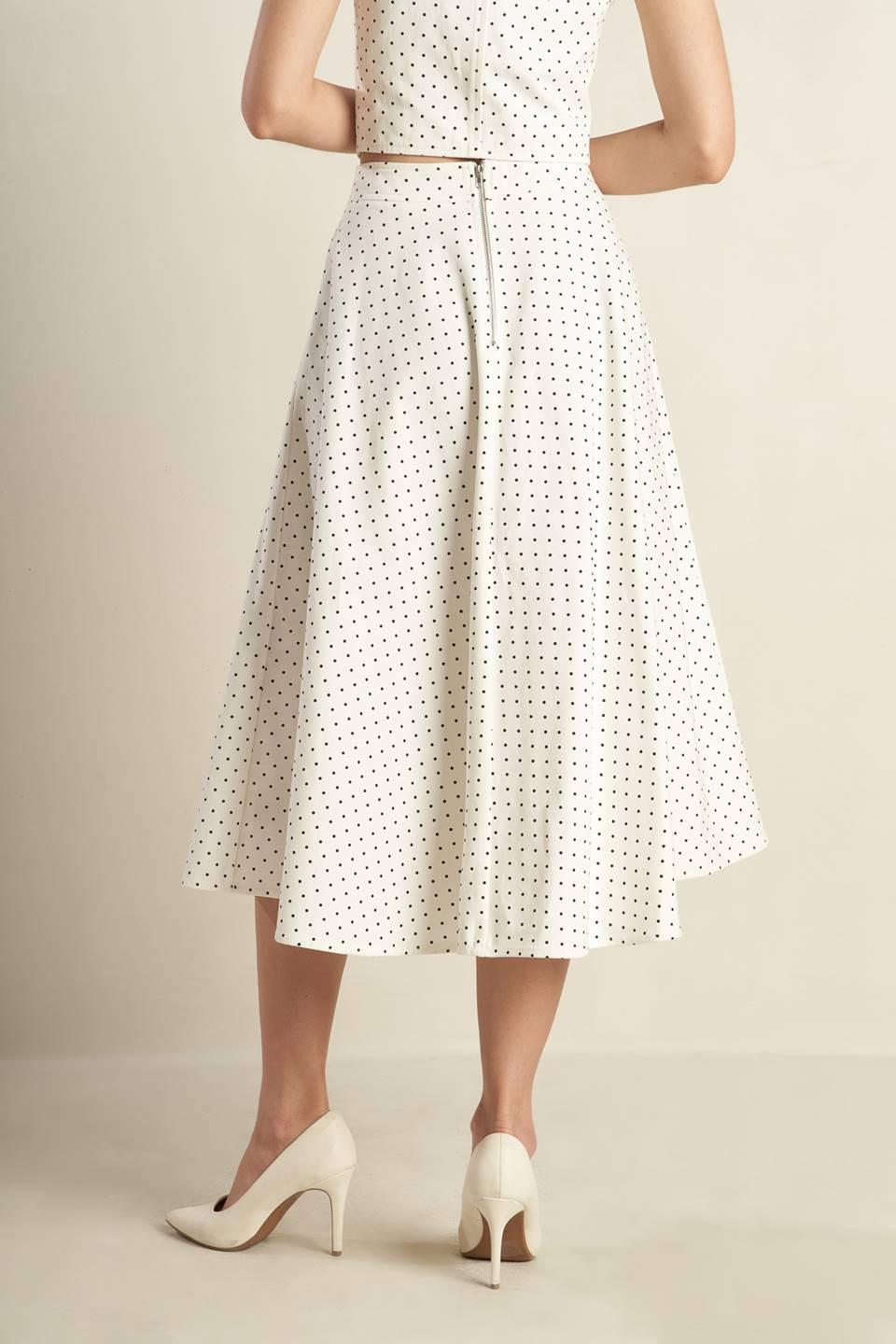 White and black woven midi skirt from Flying Tomato's Walk With Me collection, featuring a stylish, flowing design.